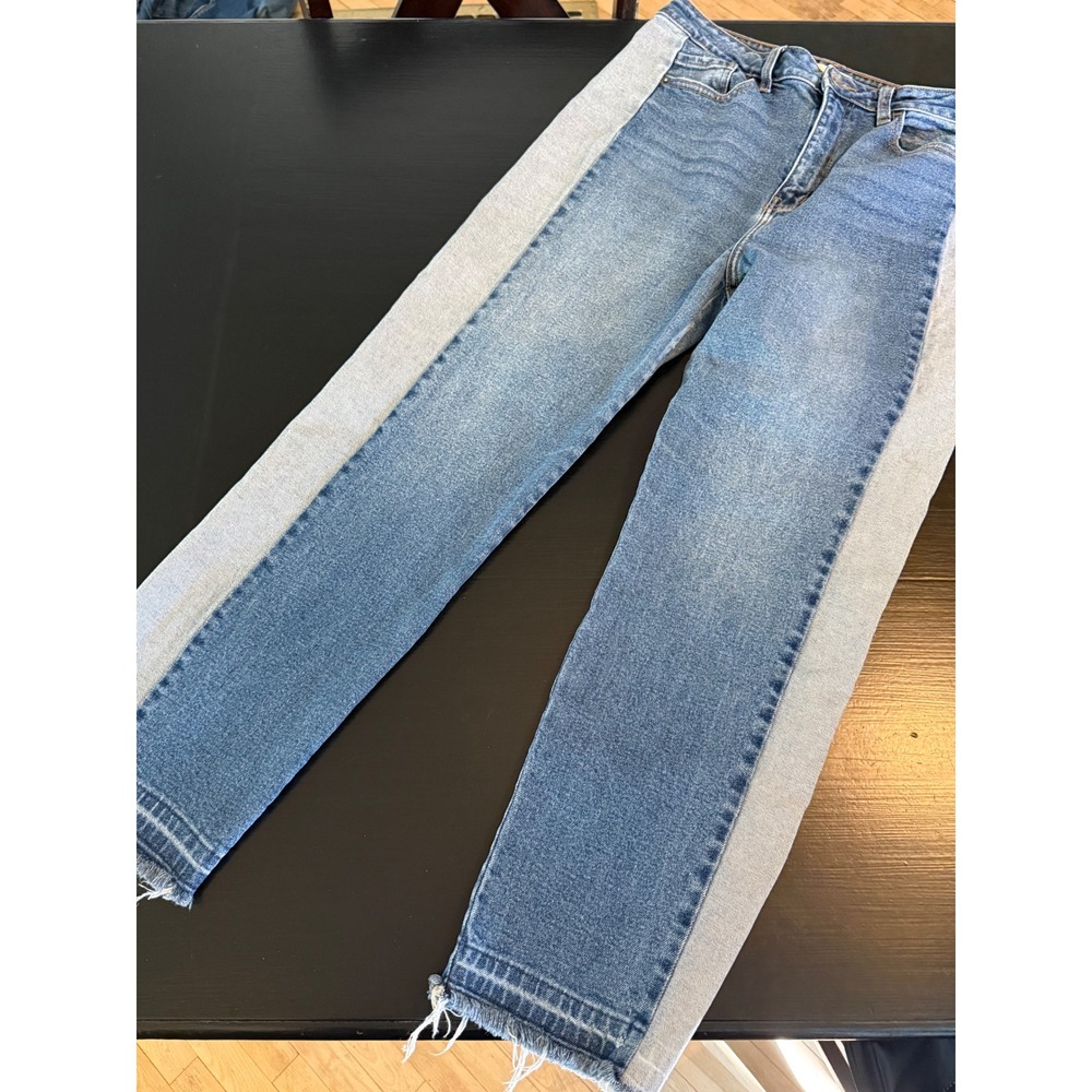 Cello Womens High Rise Straight Leg Jeans Two Tone Side Stripe Raw Hem Size 13